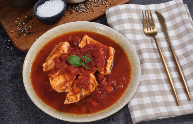 Hähnchen in mediterraner Tomatensoße im Glas